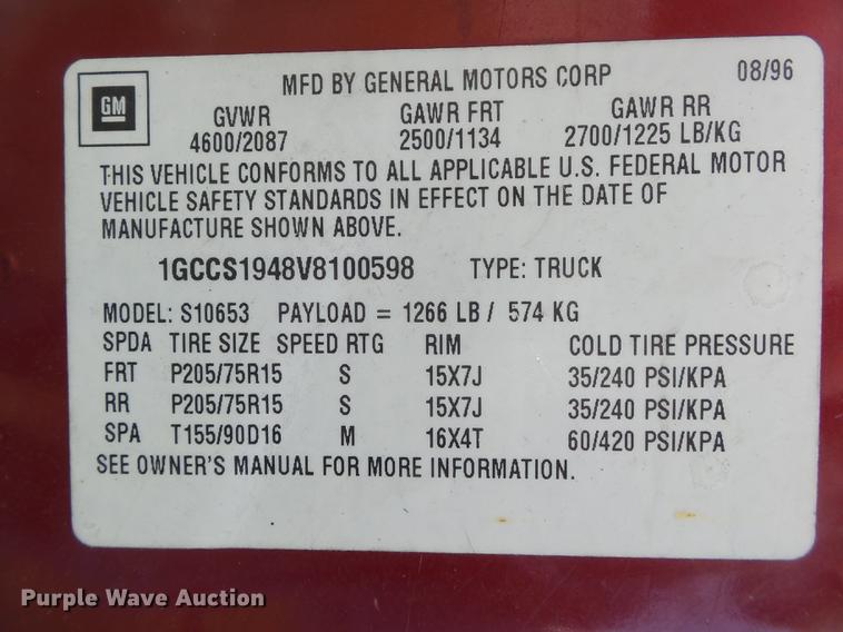 image for item DB7362 1997 Chevrolet S10 Ext. Cab pickup truck