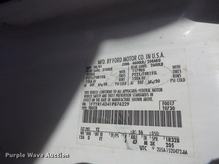 image for item DB8059 2001 Ford Ranger SuperCab pickup truck