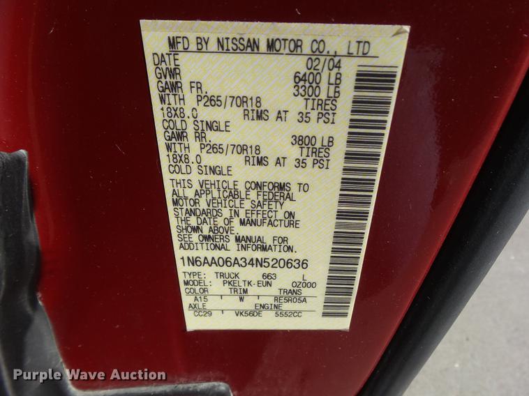 image for item DZ9057 2004 Nissan Titan King Cab pickup truck