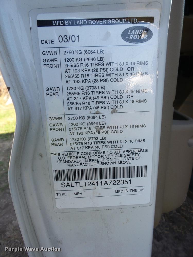 image for item K6323 2001 Land Rover Discovery SUV