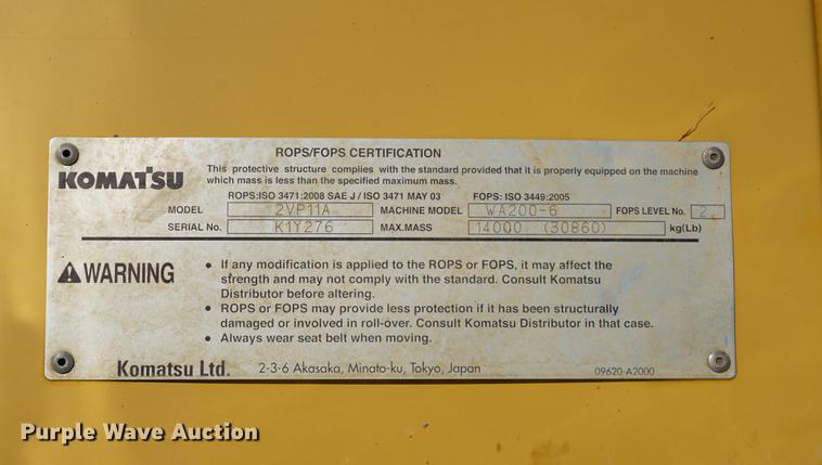 image for item DA1422 2013 Komatsu WA200-6 wheel loader