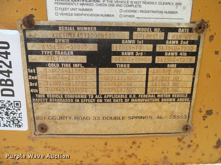 image for item DB4240 2007 Econoline SP1625TE tilt deck equipment trailer