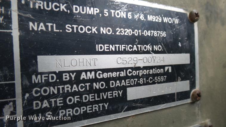 image for item DC1861 1985 Am General M929 dump truck