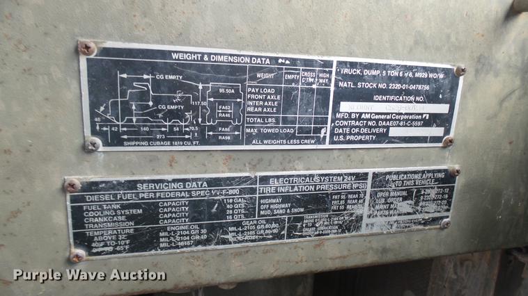 image for item DC1861 1985 Am General M929 dump truck