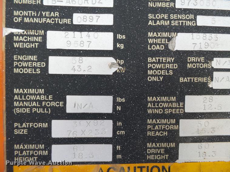 image for item DC6789 1997 Snorkel TB60RT boom lift