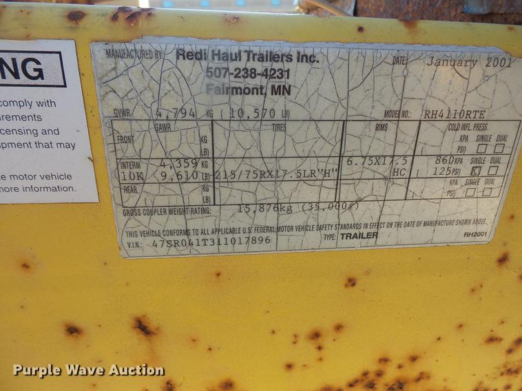 image for item DE9437 2001 Redi Haul RH4110RT reel trailer