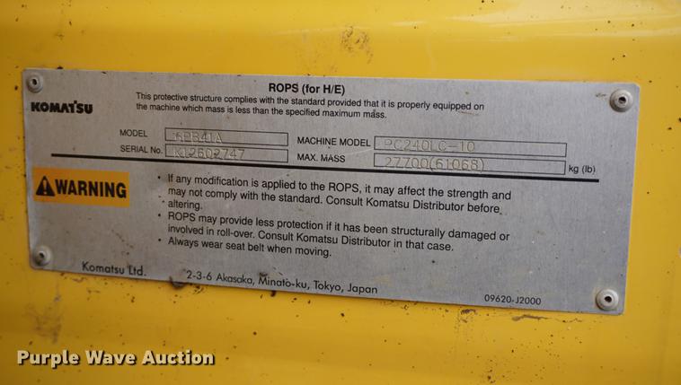 image for item K5823 2013 Komatsu PC240LC-10 excavator