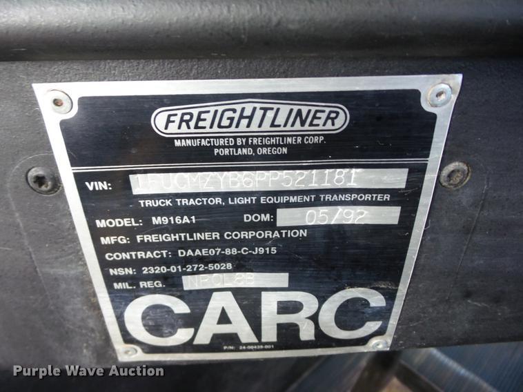 image for item K6344 1993 Freightliner M916A1 semi truck