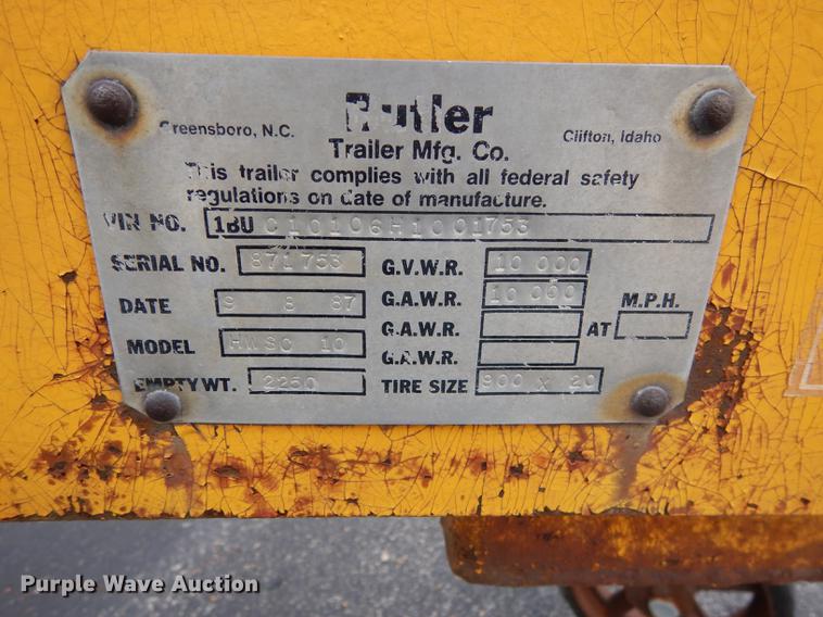 image for item DA1360 1987 Butler HWSC10 reel trailer