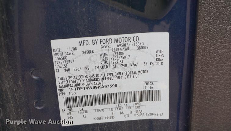 image for item DA1457 2009 Ford F150 pickup truck