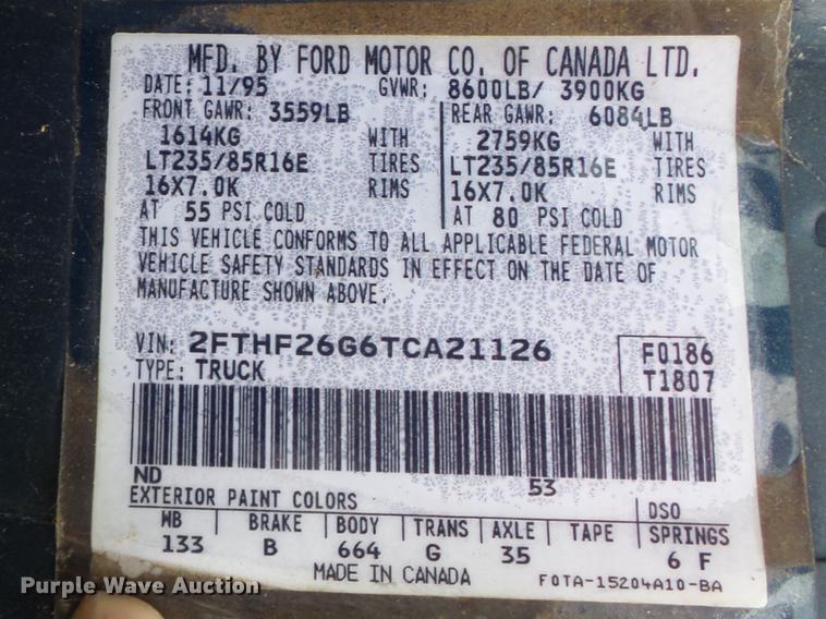 image for item DB6341 1996 Ford F250 XL pickup truck