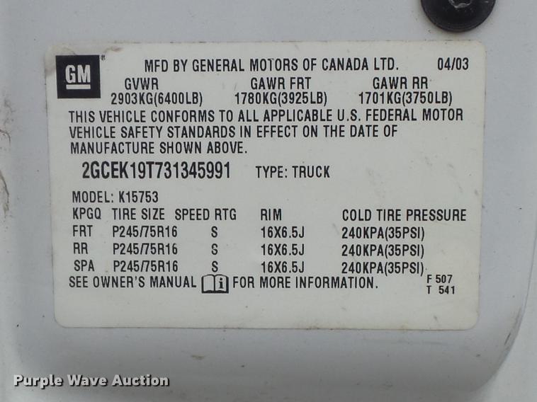 image for item DB6375 2003 Chevrolet Silverado 1500 Ext. Cab pickup truck