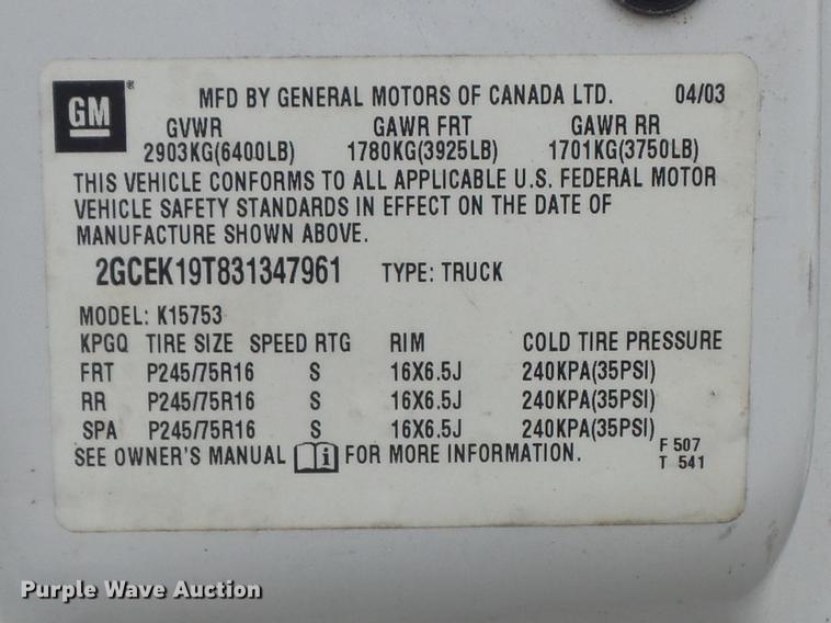 image for item DB6377 2003 Chevrolet Silverado 1500 Ext. Cab pickup truck