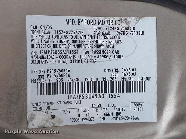 image for item DB6382 2005 Ford Taurus SE