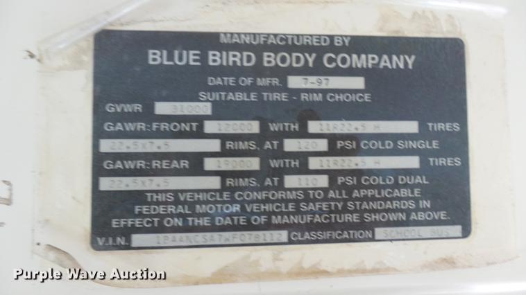 image for item DC1848 1998 Blue Bird TC2000 school bus