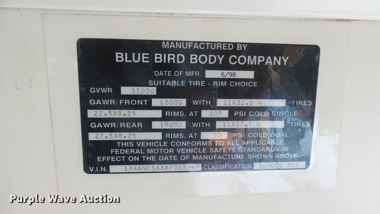 image for item DC1849 1999 Blue Bird TC2000 school bus