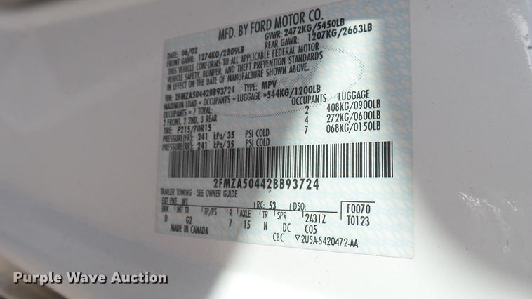 image for item DC1851 2002 Ford Windstar van