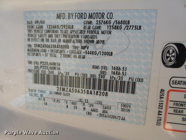 image for item DC3758 2005 Ford Freestar van