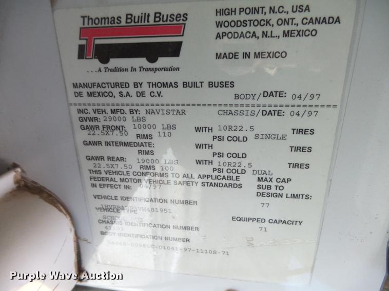 image for item DC3762 1997 International 3800 school bus