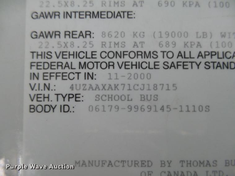 image for item DC3763 2001 Freightliner FS65 Thomas Built school bus