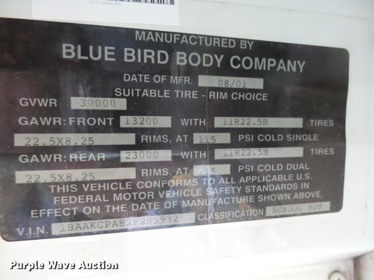 image for item DC3770 2002 Blue Bird TC2000 school bus