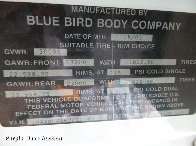 image for item DC3771 2002 Blue Bird TC2000 school bus