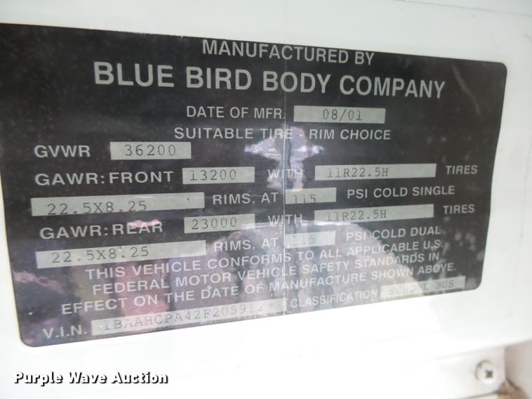 image for item DC3772 2002 Blue Bird TC2000 school bus