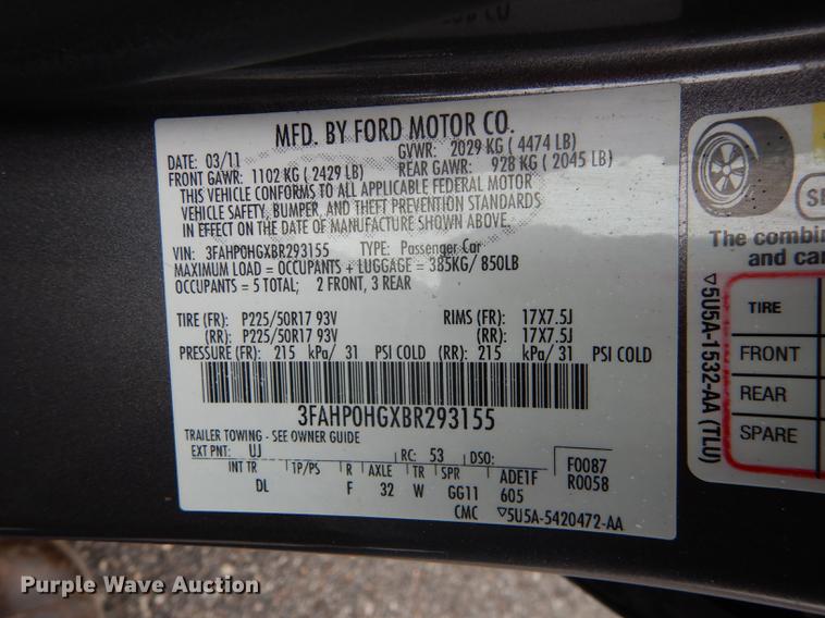 image for item J5640 2011 Ford Fusion SE