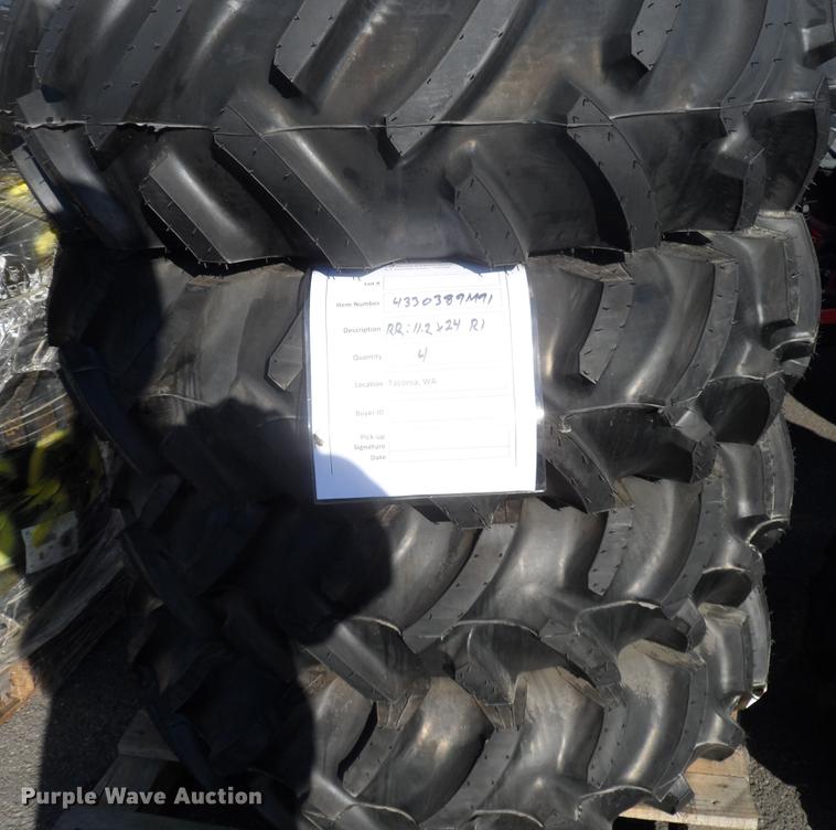 image for item G1821 (4) Galaxy 11.2x24 4PR R1 HTL rear tire assemblies