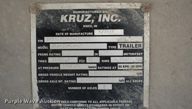 image for item DA1329 2016 Ravens Kruz RFA-30-DW-AF end dump trailer