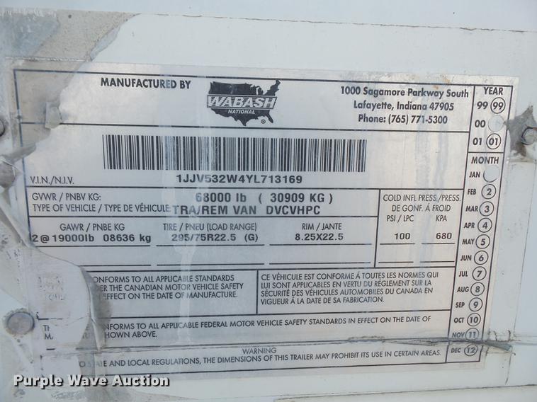 image for item DA1741 2000 Wabash dry van trailer