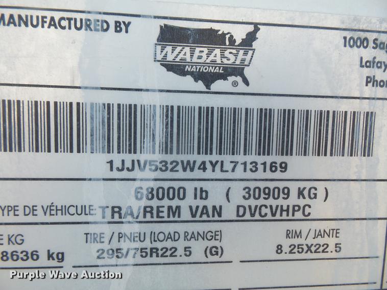 image for item DA1741 2000 Wabash dry van trailer