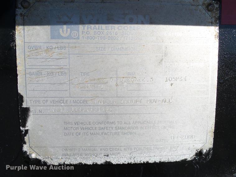 image for item DA6961 2001 Wilson 538FTMUV-AH drop deck trailer