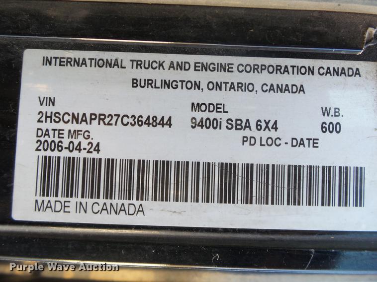 image for item DB7352 2007 International 9400i semi truck