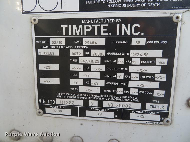 image for item DC0770 2010 Timpte Super Hopper double hopper grain trailer