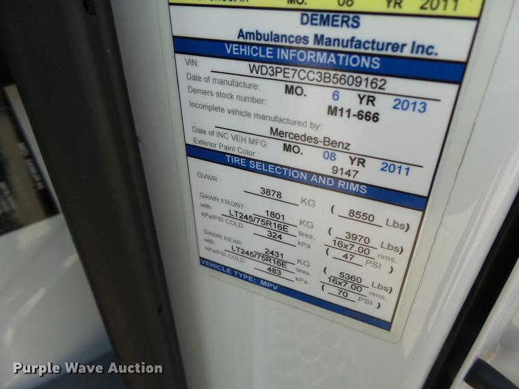 image for item DB9911 2011 Mercedes Benz Sprinter 2500 ambulance