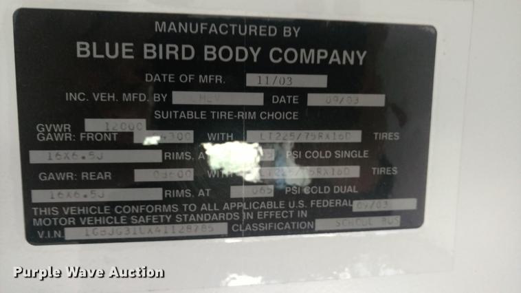 image for item DC0767 2004 Chevrolet Express G3500 Blue Bird school bus