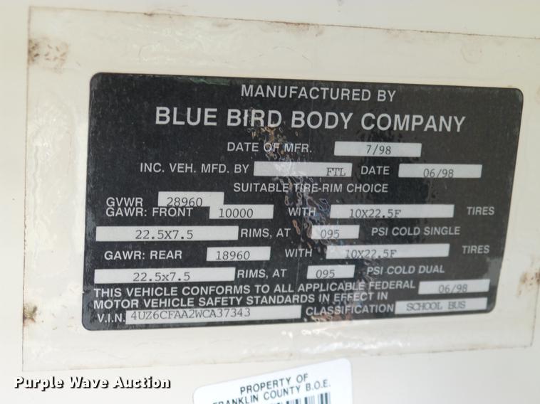 image for item DC7959 1998 Freightliner FS65 Blue Bird school bus