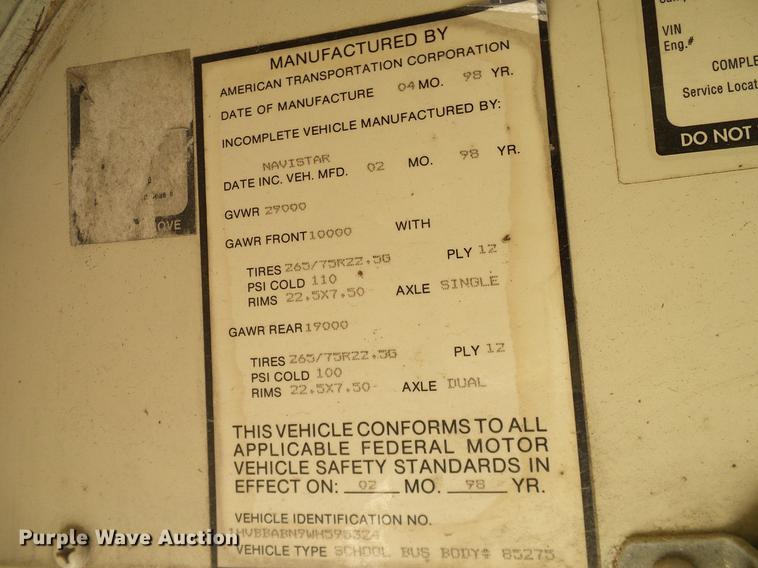 image for item DC7960 1998 International 3800 Amtran school bus