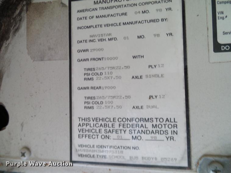 image for item DC7962 1998 International 3800 Amtran school bus