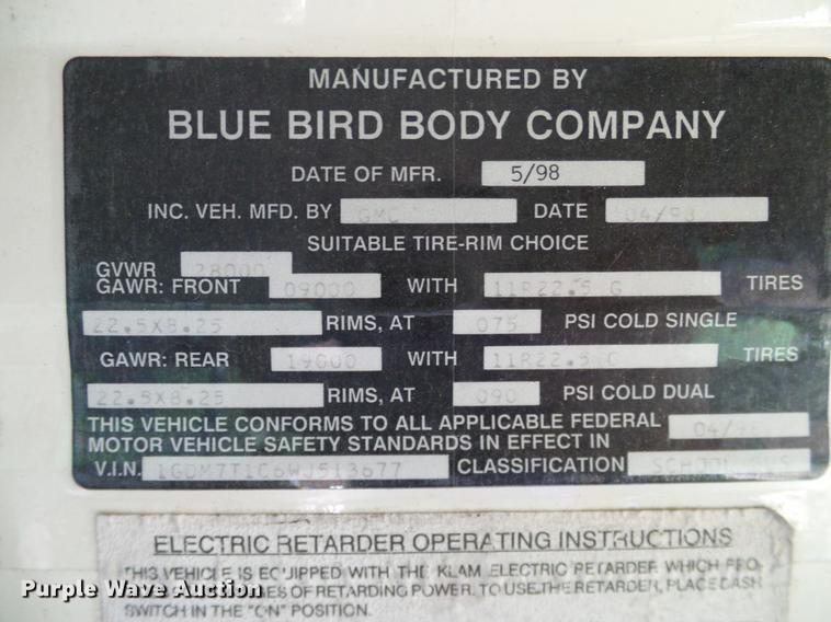 image for item DC7969 1999 GMC Blue Bird school bus