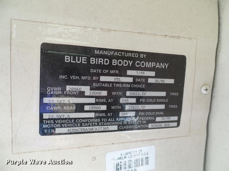 image for item DC7972 1998 Freightliner FS65 Blue Bird school bus