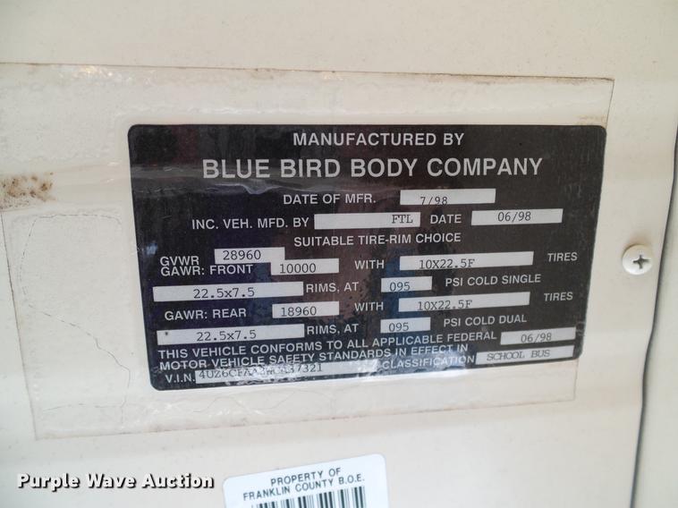 image for item DC7977 1998 Freightliner FS65 Blue Bird school bus