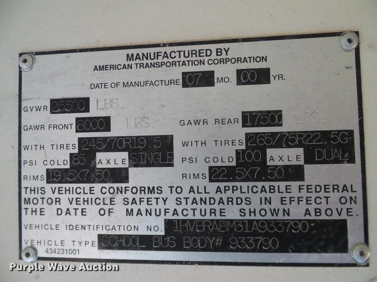 image for item DC7979 2001 International American Transport Corp. school bus