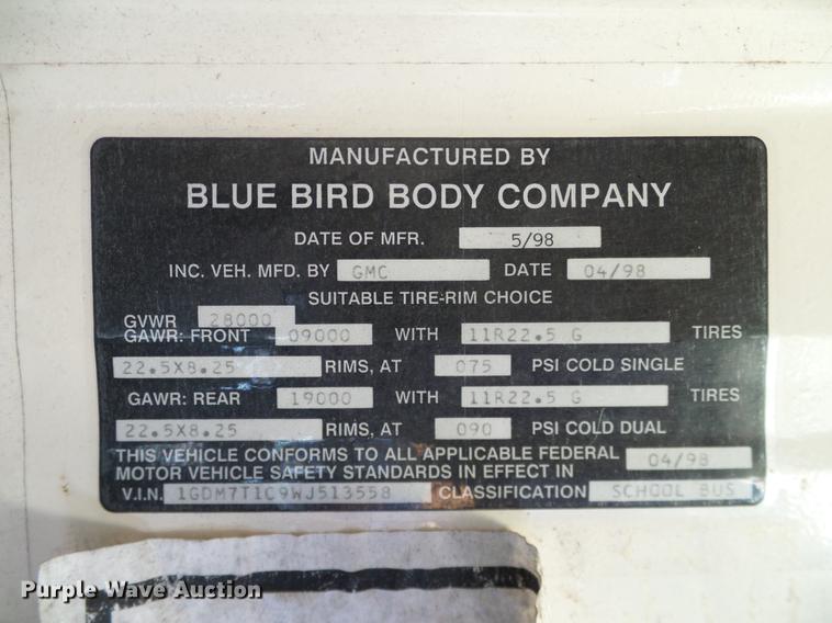 image for item DC7980 1999 GMC Blue Bird bus