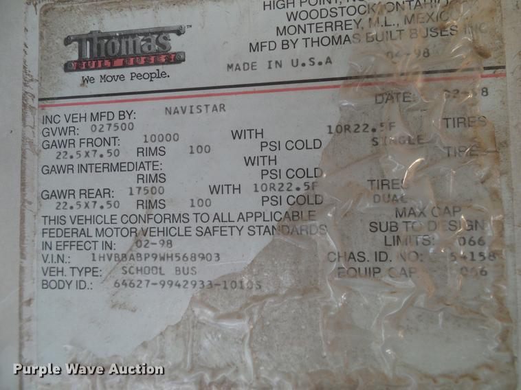 image for item DC7984 1998 International 3800 Thomas school bus