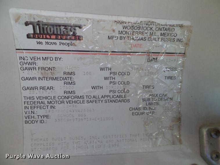 image for item DC7993 1997 Ford B800 Thomas school bus