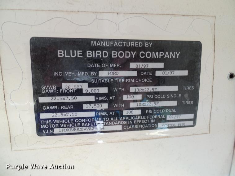 image for item DC7994 1997 Ford B800 Blue Bird school bus