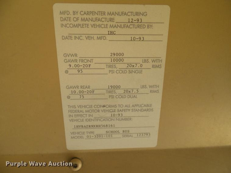 image for item DC7995 1994 International 3700 Carpenter school bus