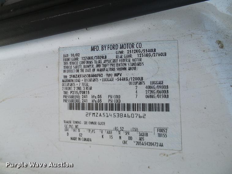 image for item DD1462 2003 Ford Windstar van